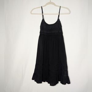 Avec Women's Black Goth Witchy Crochet Front Ruffle Tiered Tank Dress S
